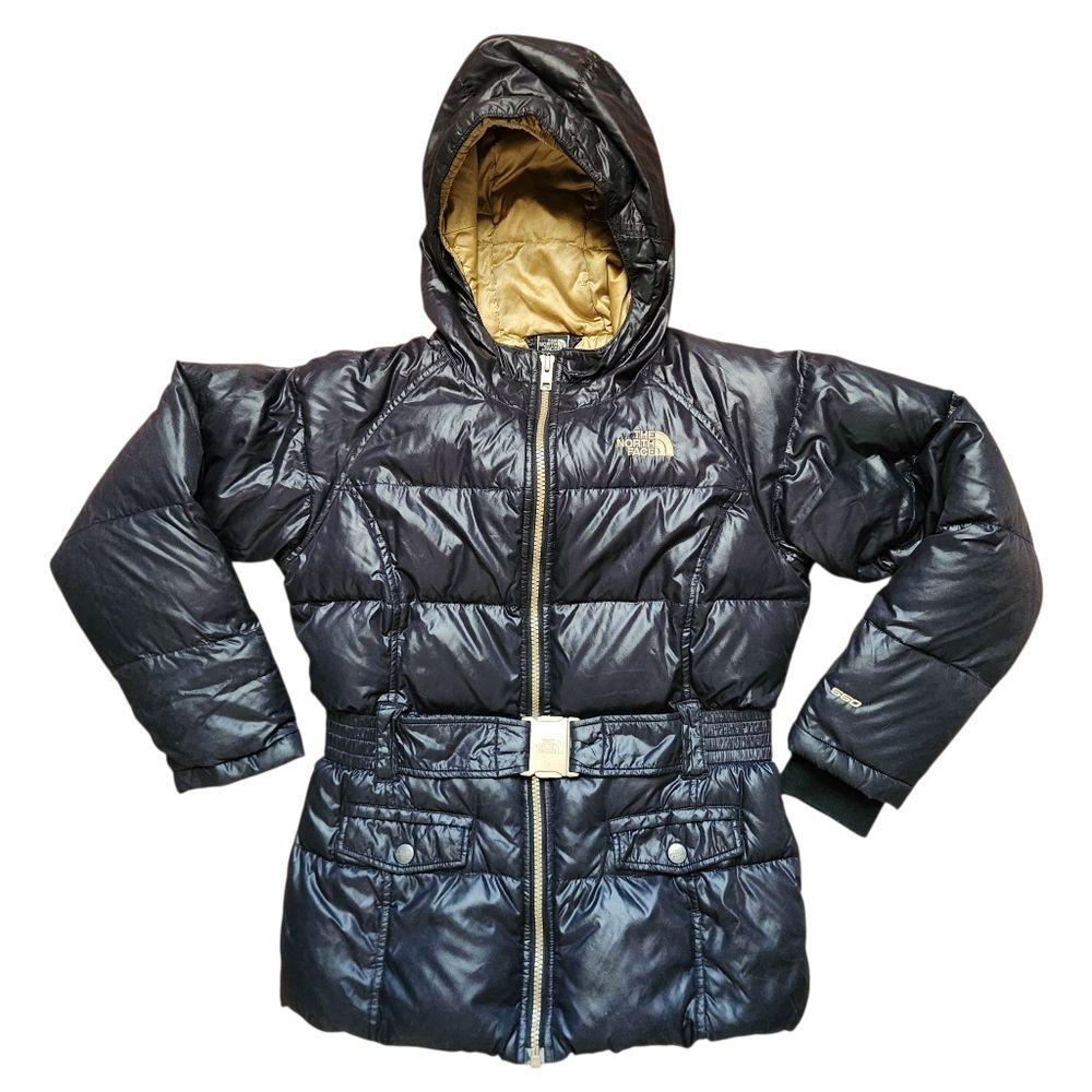 Kids The North Face Cocolee Black Gold Down Puffer Coat M 10/12 - Picture 2 of 16